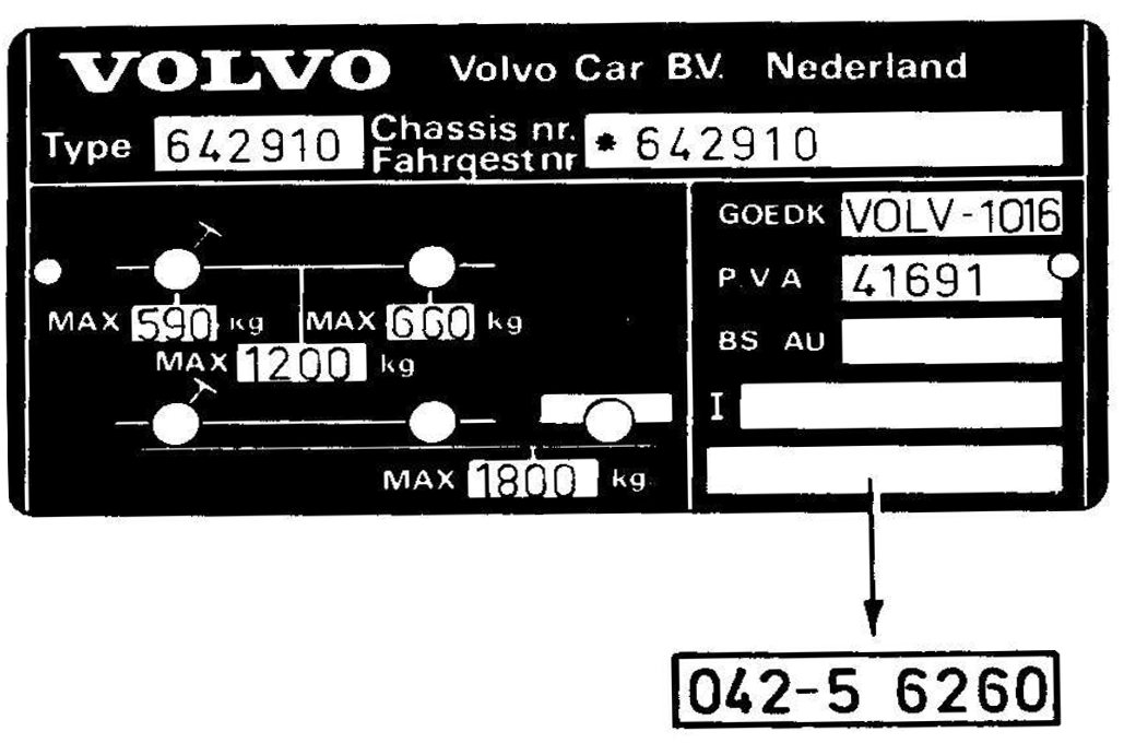 Typeplaatje Volvo 340 voorbeeld 1